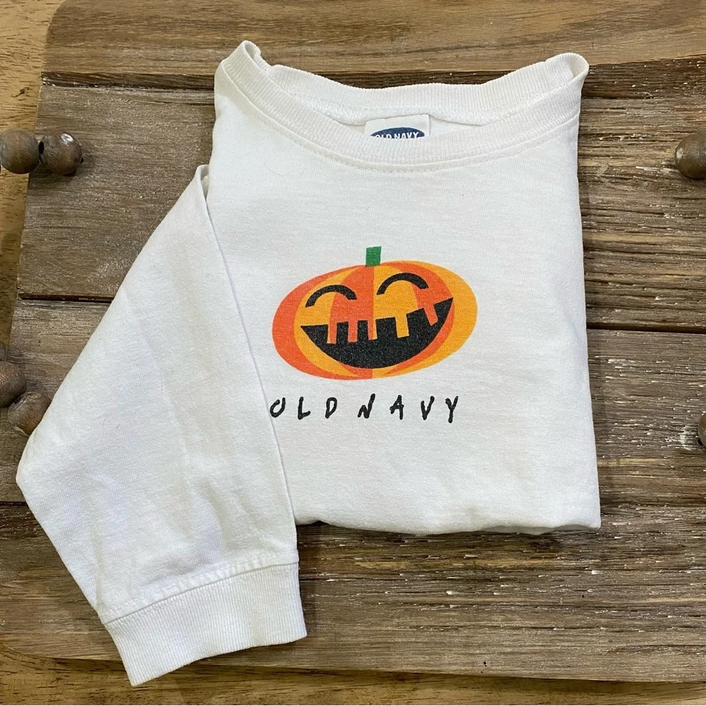 Vintage Old Navy Toddler XXL (24-30 mo) White Cotton Pumpkin Long Sleeve Tee‎